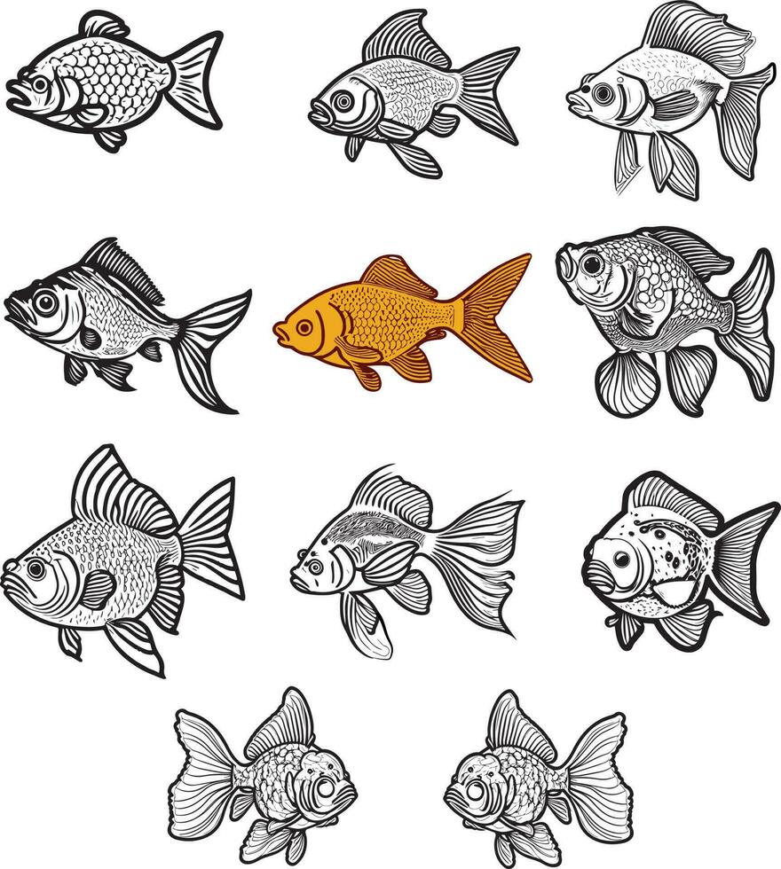pez de colores contorno icono aislado línea vector ilustración