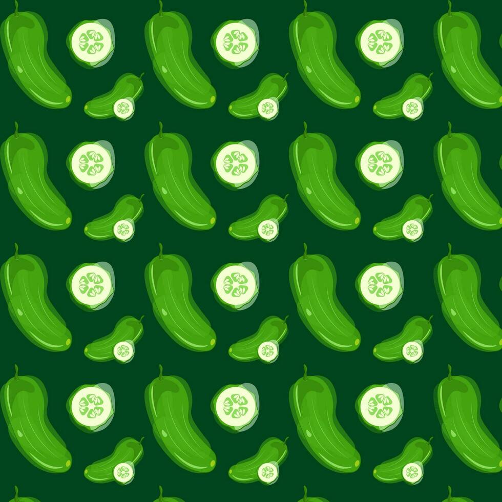 vector modelo de un verde todo Pepino y rebanada con Destacar y oscuridad en acuarela estilo en un oscuro antecedentes.