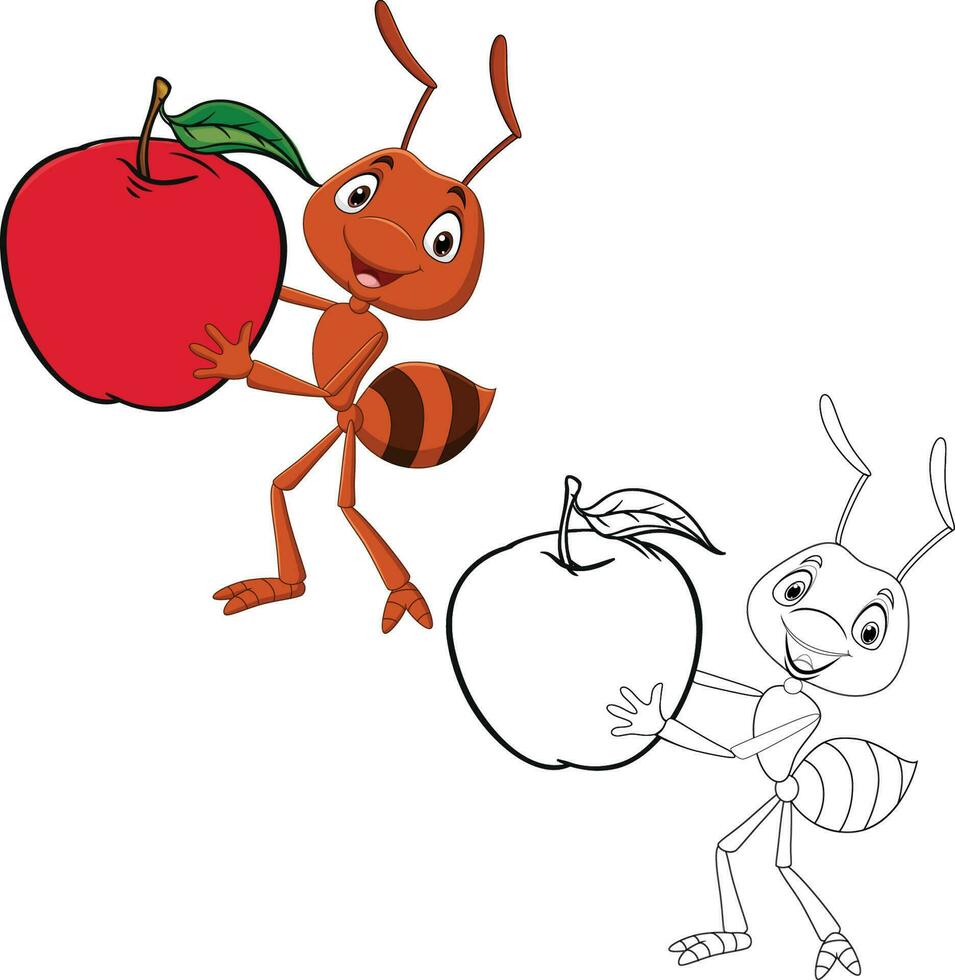 manzana y hormiga vector