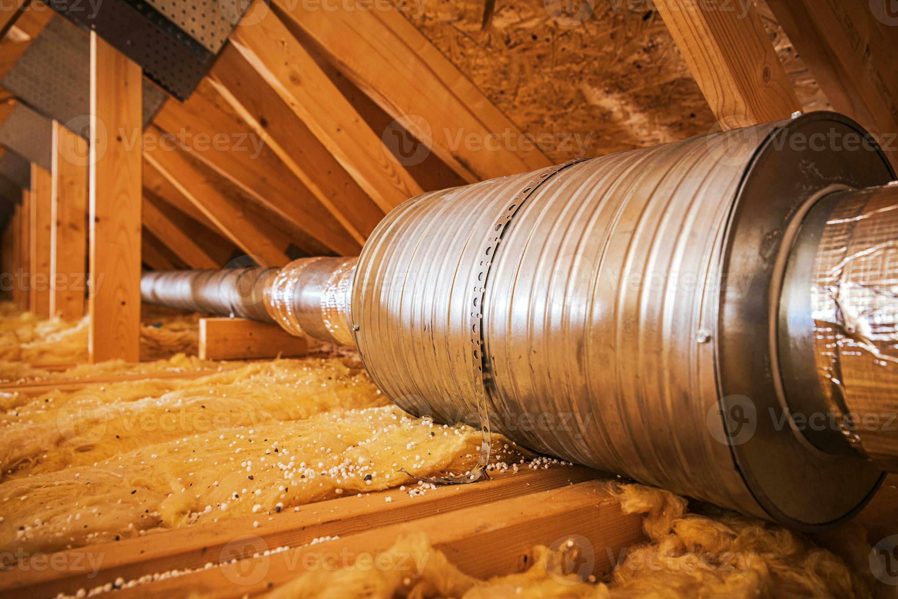 Air Duct Filter Installed in the Attic Part of the House 24521791 Stock