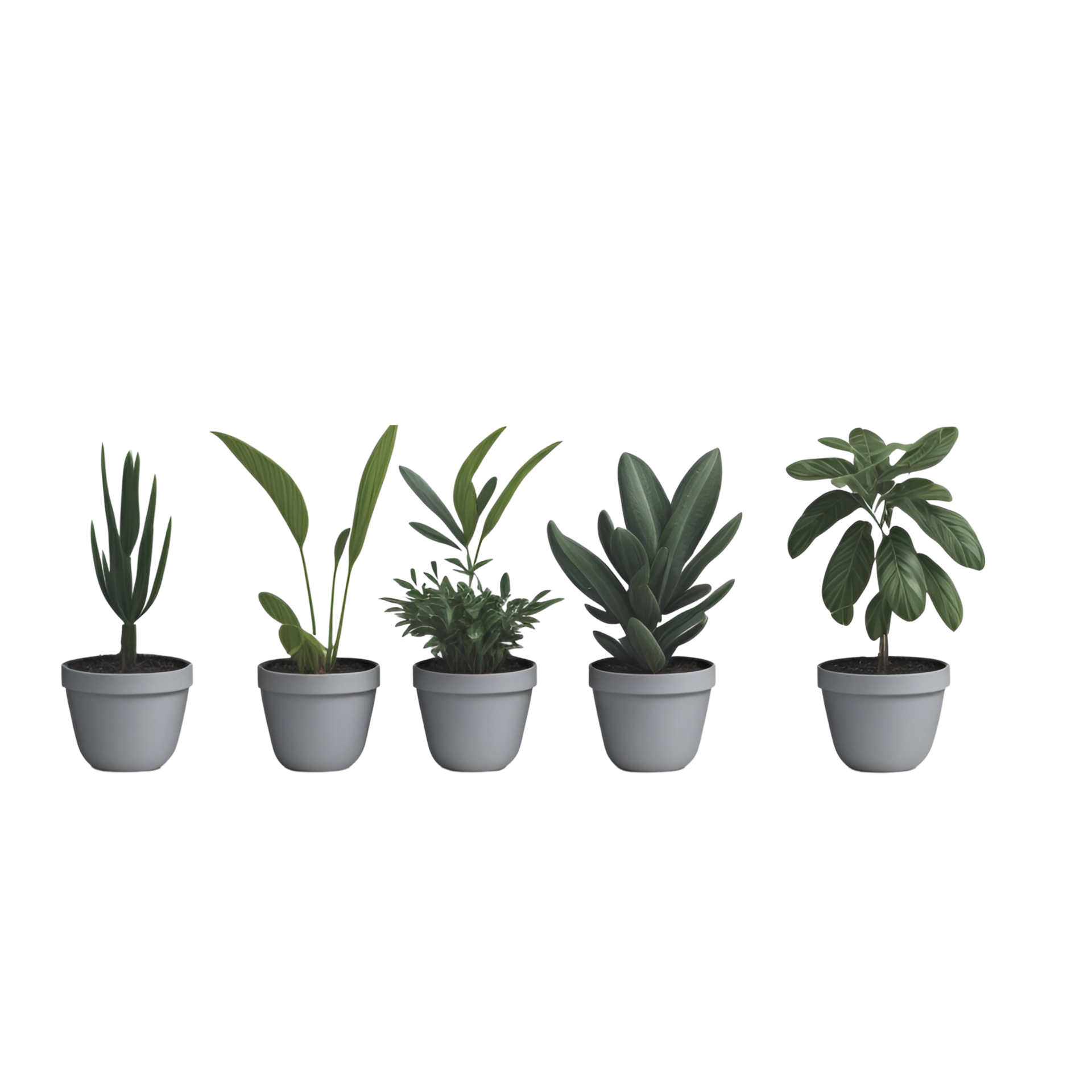 Potted plant isolated collection, set of potted plants on transparent