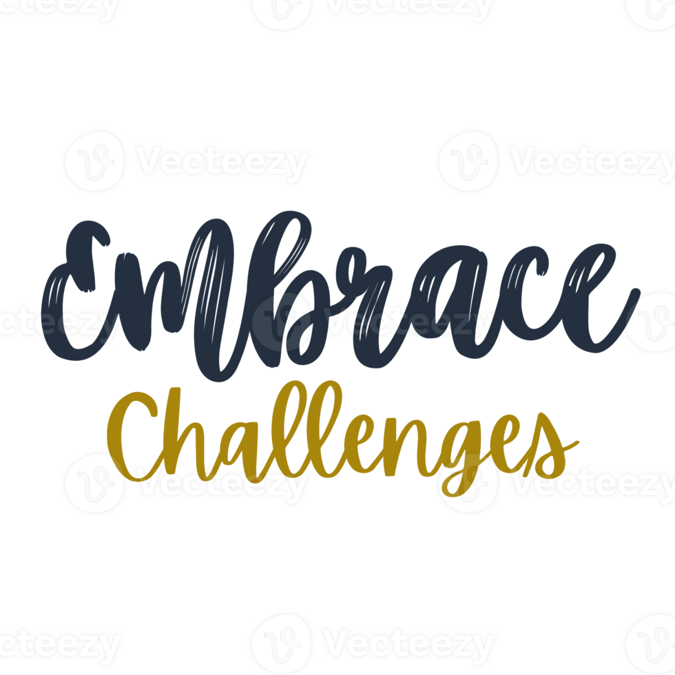 Embrace challenges Text, calligraphy clipart, Typography, digital art, graphics on transparent background, motivational words, positive mindset, inspirational quotes, motivational artwork, png