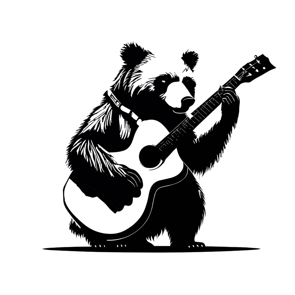 bear playing guitar  black outline on transparent background, guitar graphics, guitar  digital art png