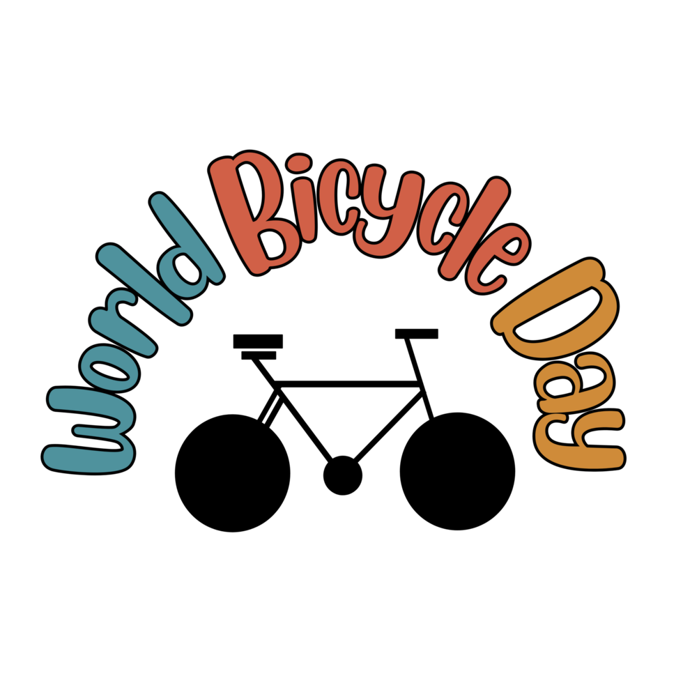 world bicycle day text, lettering inscription, bicycle clipart, bicycle graphics on transparent background, bicycle Typography,  digital art, calligraphy png