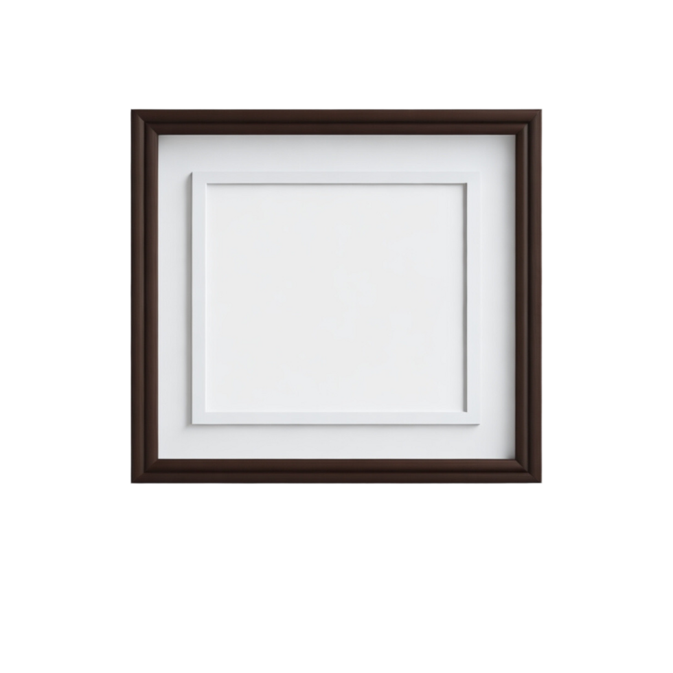 white blank frame with brown border mockup, Empty blank frame mockup, blank picture frame template, frame mockup on transparent background,  minimalistic frame clipart png