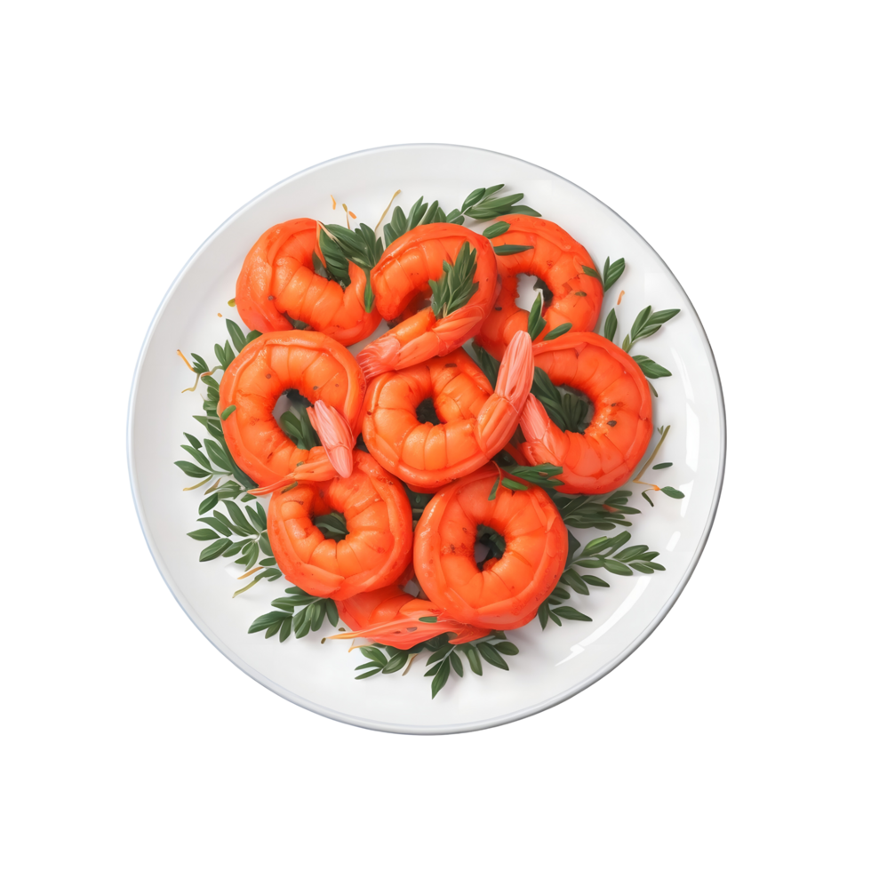 prawns on white plate isolated, prawns on transparent background, prawns, seafood, food  photography png