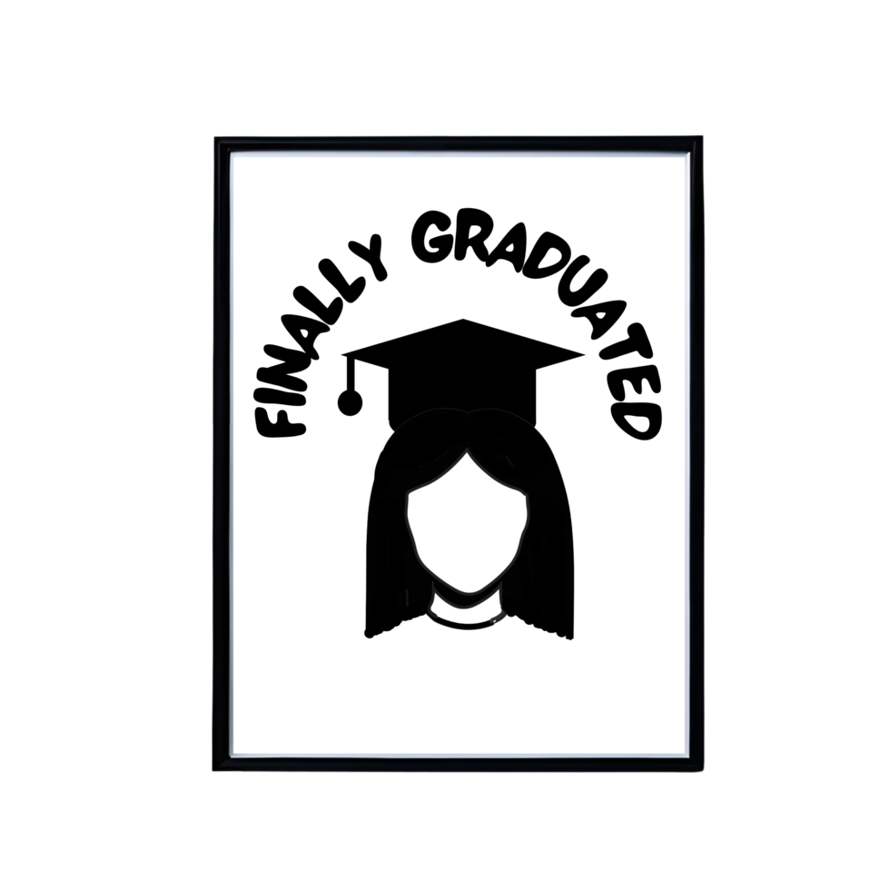 Girl with Graduation cap, Graduation day Frame mockup, Graduation cap with quote  frame, Graduation day quote, finally graduated frame mockup on transparent background png