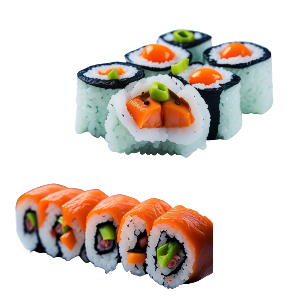 giapponese Sushi rotoli con verdure e salmone pesce clipart su trasparente sfondo , cibo fotografia, Sushi piatto, Sushi menù, Sushi concetto, Sushi tema, Sushi festa, Sushi cucina png