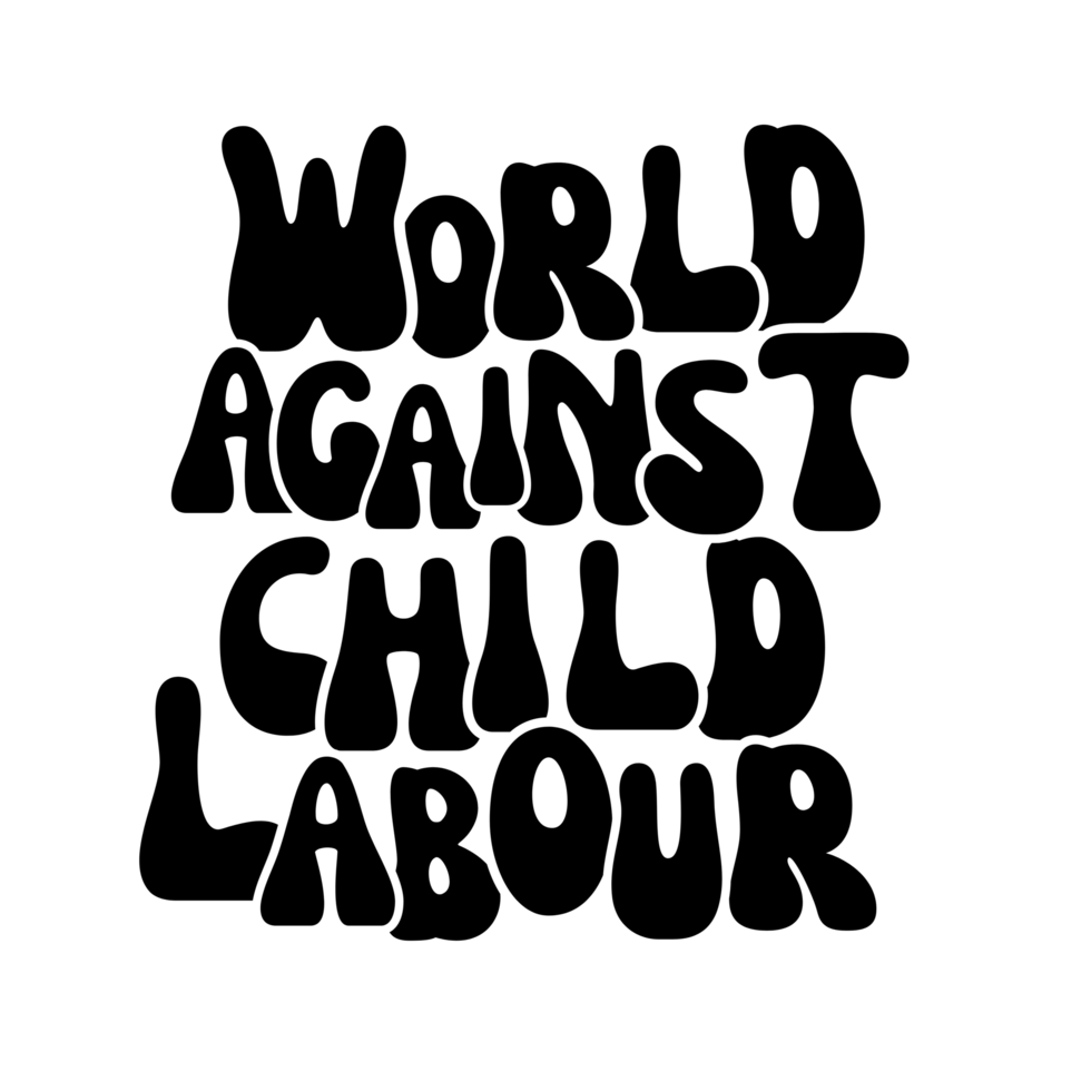 world against child labour text, world against child labour calligraphy, world against child labour lettering inscription clipart on transparent background, digital art, clipart png
