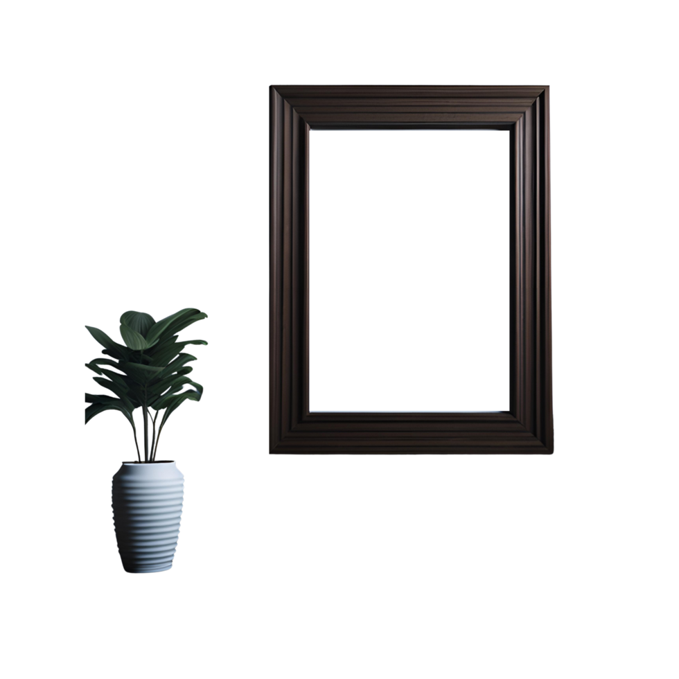 white blank frame with potted plants mockup, Empty blank frame mockup, blank picture frame template, frame mockup on transparent background,  minimalistic frame clipart png