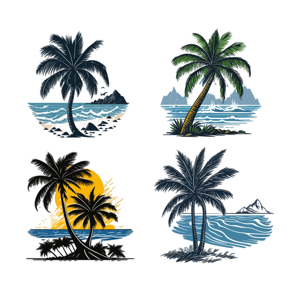 Beach view with palm trees  clipart, beach clipart, beach with water waves, beach vibes, beachy designs, summer clipart,  beach party, beach themed designs png