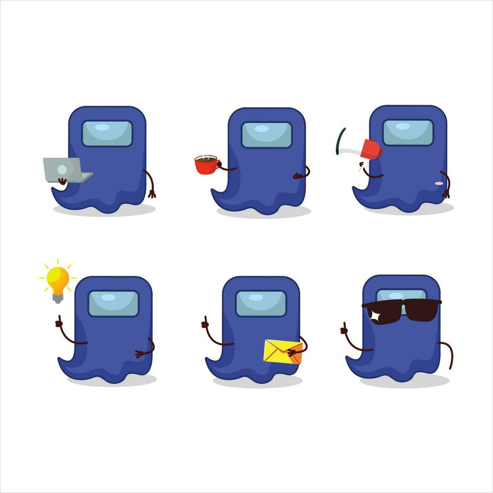 Ghost among us blue cartoon character with various types of business emoticons vector