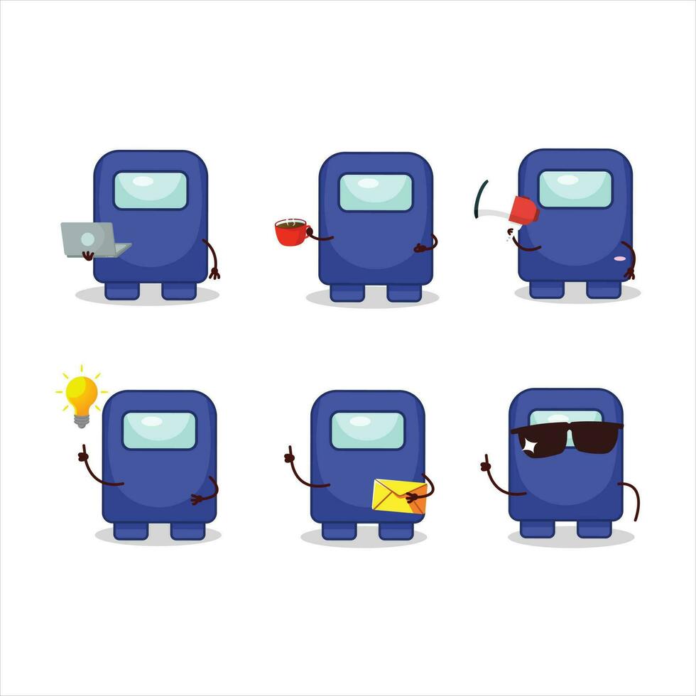 entre nosotros azul dibujos animados personaje con varios tipos de negocio emoticones vector