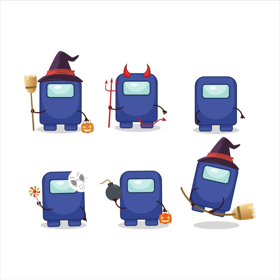 Halloween expression emoticons with cartoon character of among us blue vector
