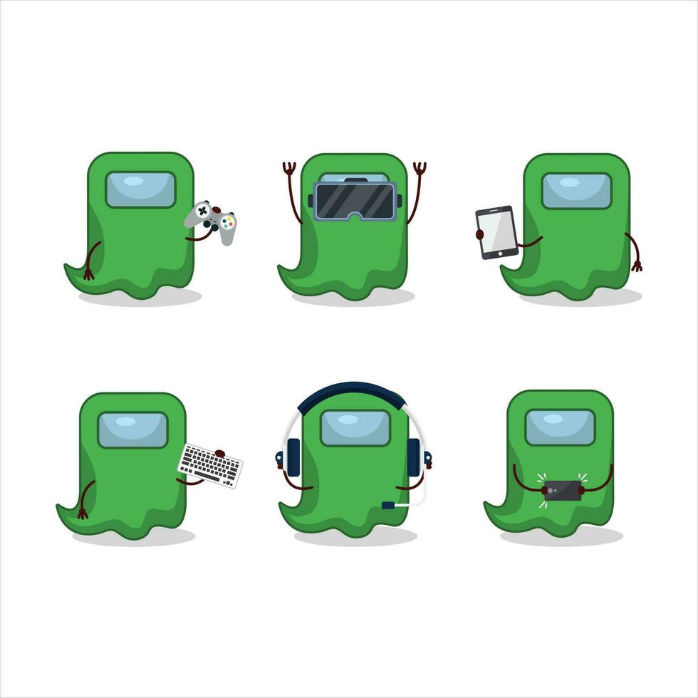 Ghost among us green cartoon character are playing games with various cute emoticons vector