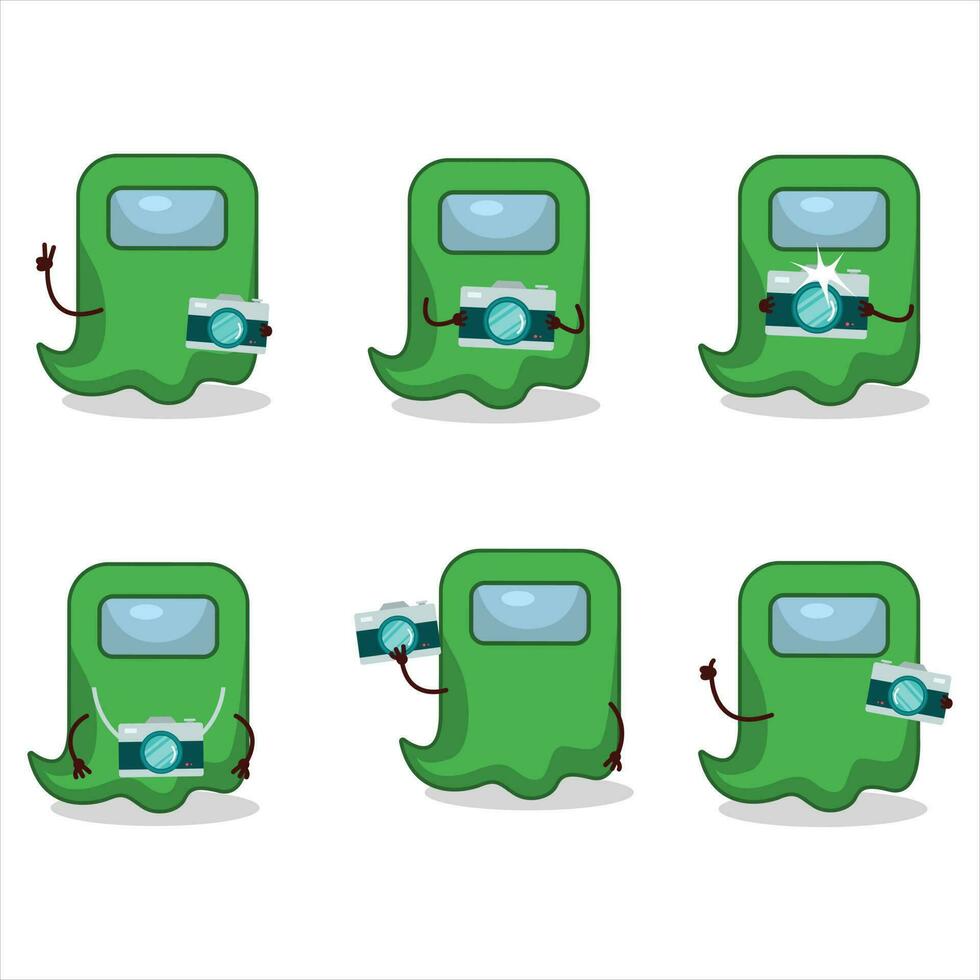 Photographer profession emoticon with ghost among us green cartoon character vector