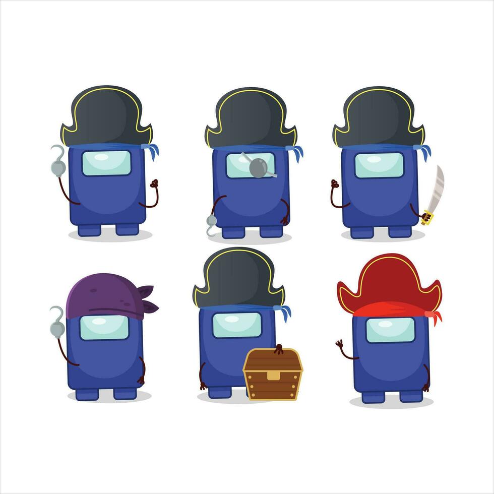 Cartoon character of among us blue with various pirates emoticons vector