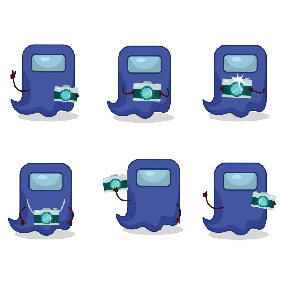 Photographer profession emoticon with ghost among us blue cartoon character vector
