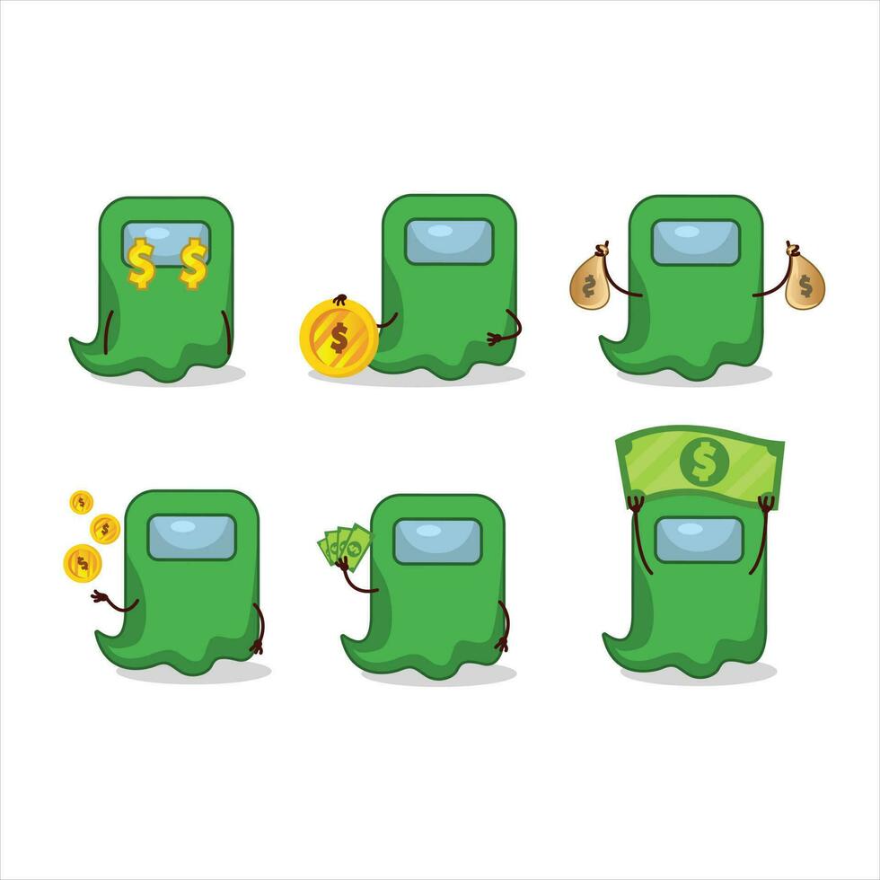 fantasma entre nosotros verde dibujos animados personaje con linda emoticon traer dinero vector