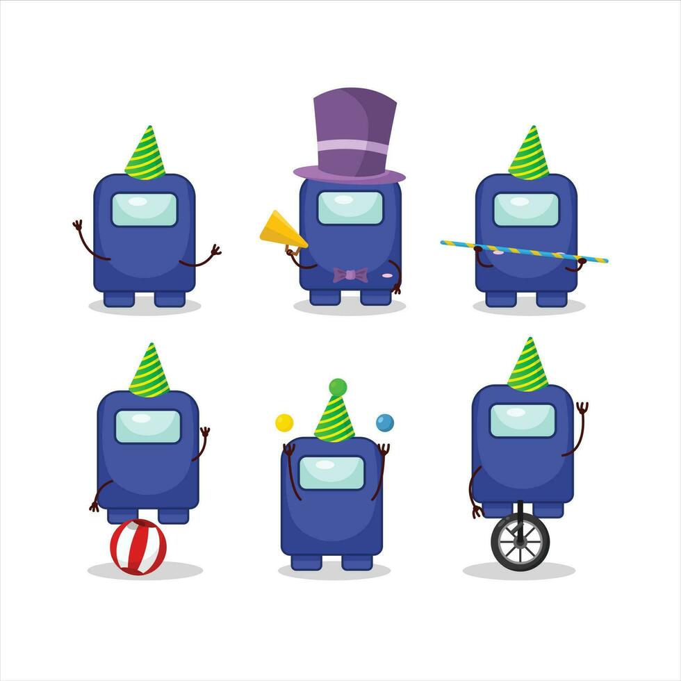 Cartoon character of among us blue with various circus shows vector