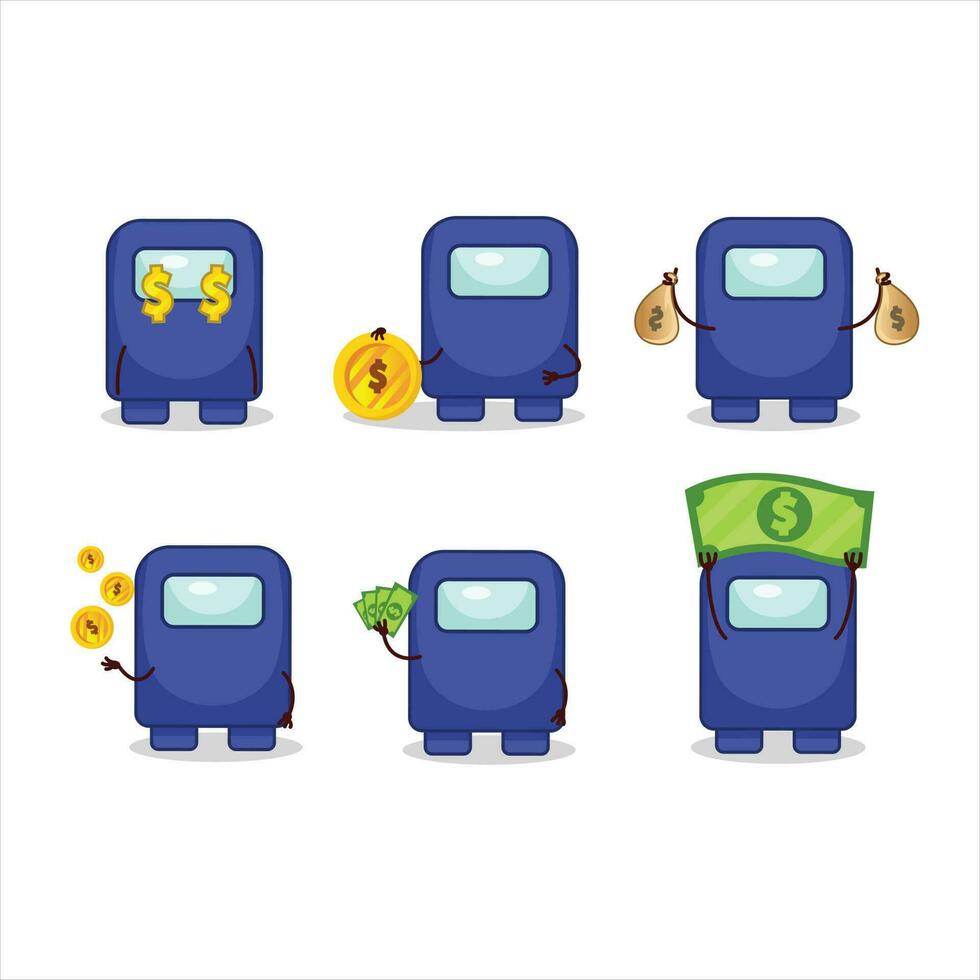 Among us blue cartoon character with cute emoticon bring money vector