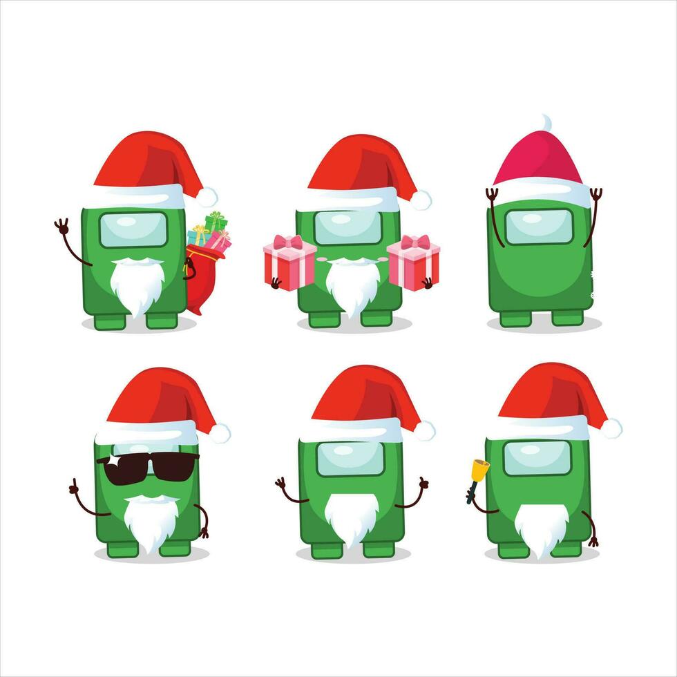 Santa Claus emoticons with among us green cartoon character vector