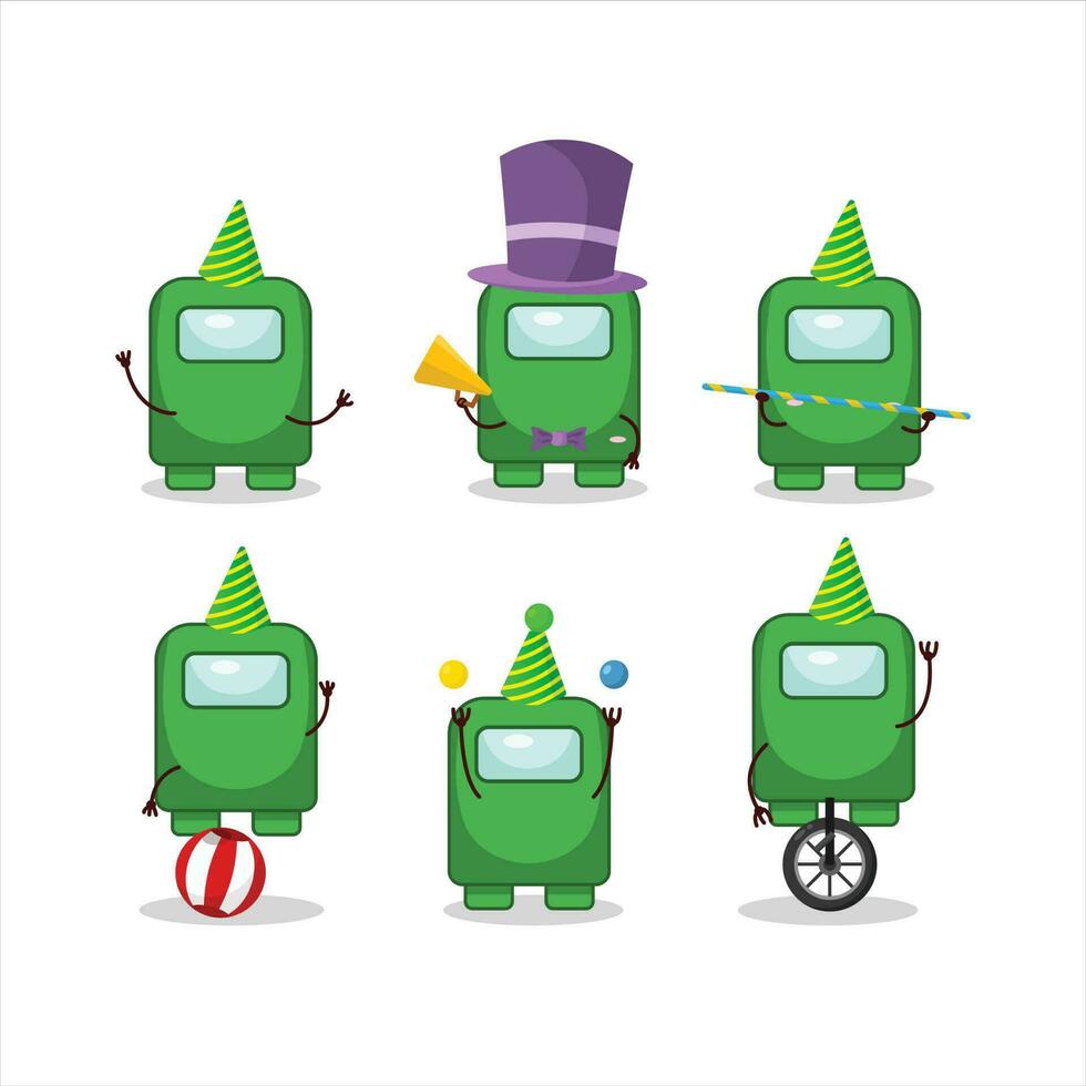 Cartoon character of among us green with various circus shows vector