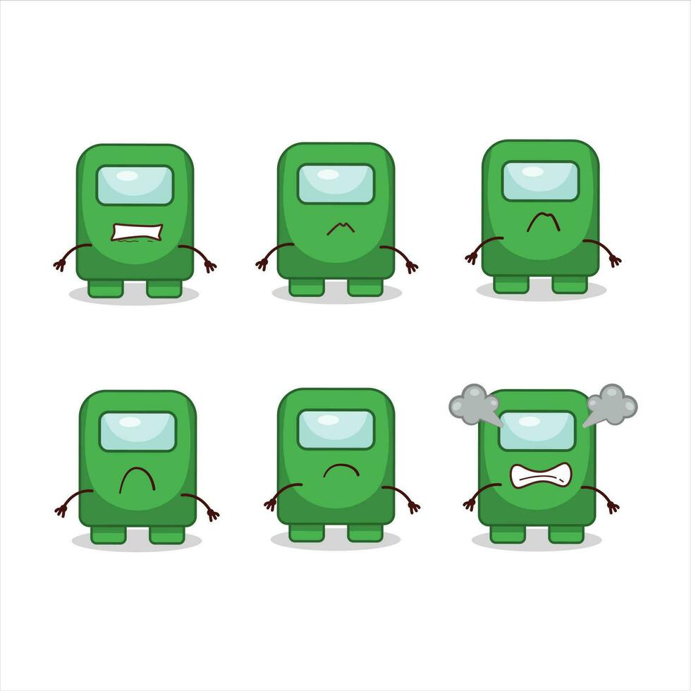 Among us green cartoon character with various angry expressions vector