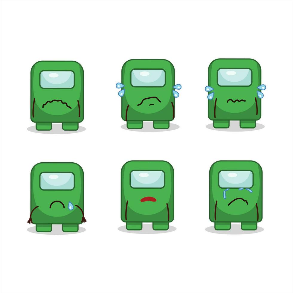 Among us green cartoon character with sad expression vector