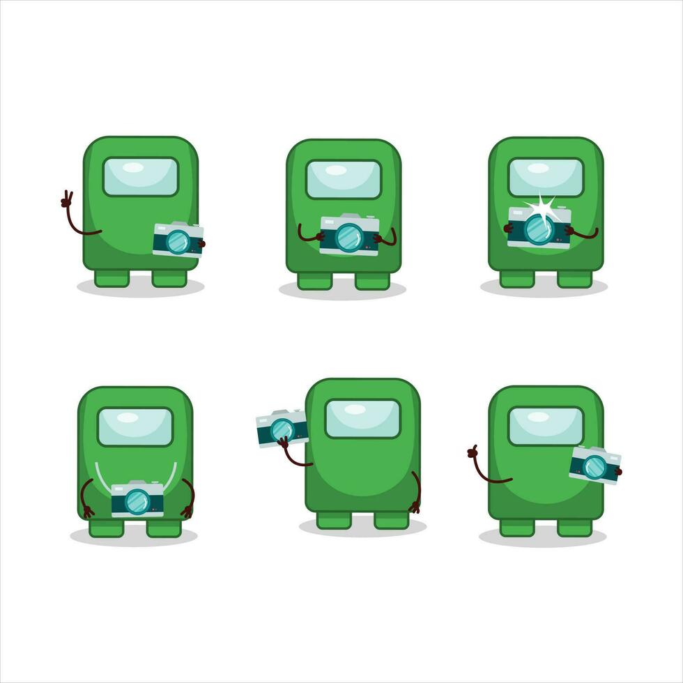 Photographer profession emoticon with among us green cartoon character vector
