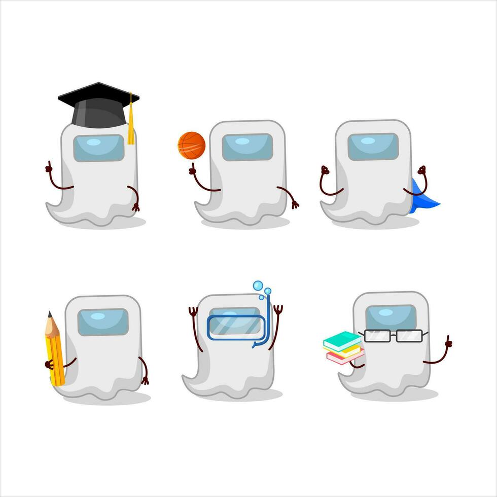 School student of ghost among us white cartoon character with various expressions vector