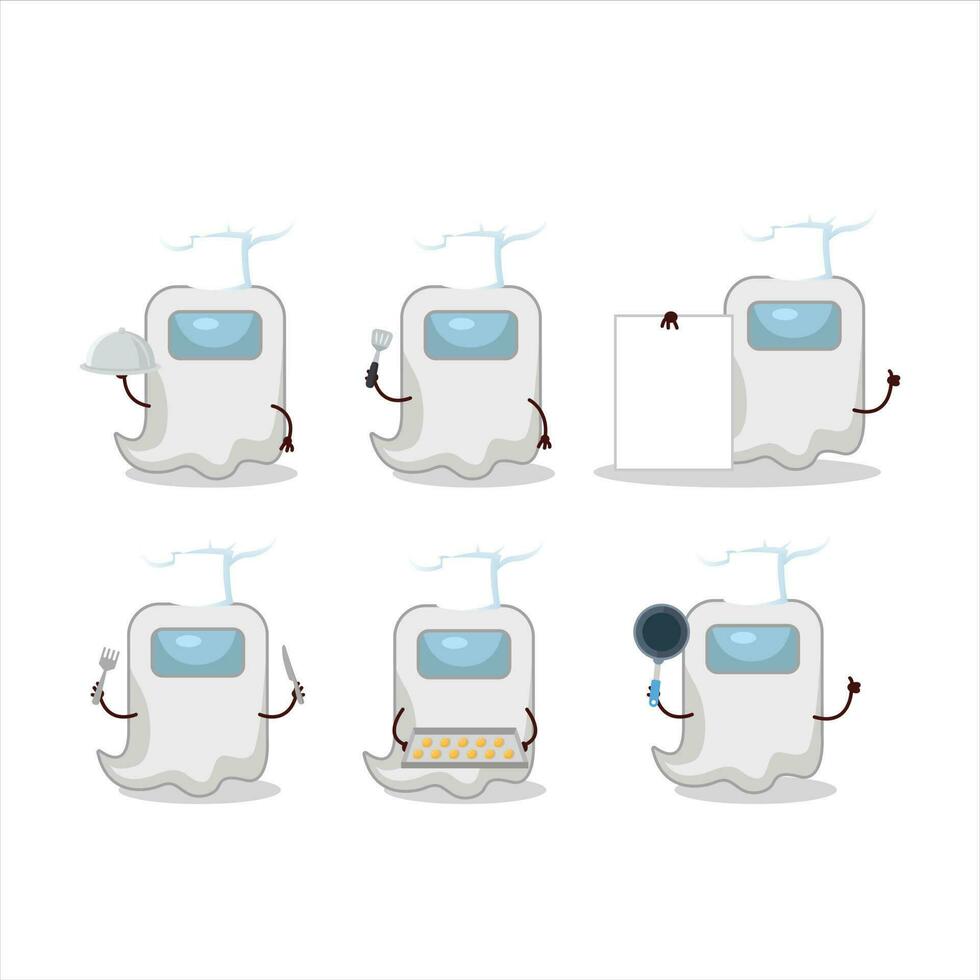Cartoon character of ghost among us white with various chef emoticons vector