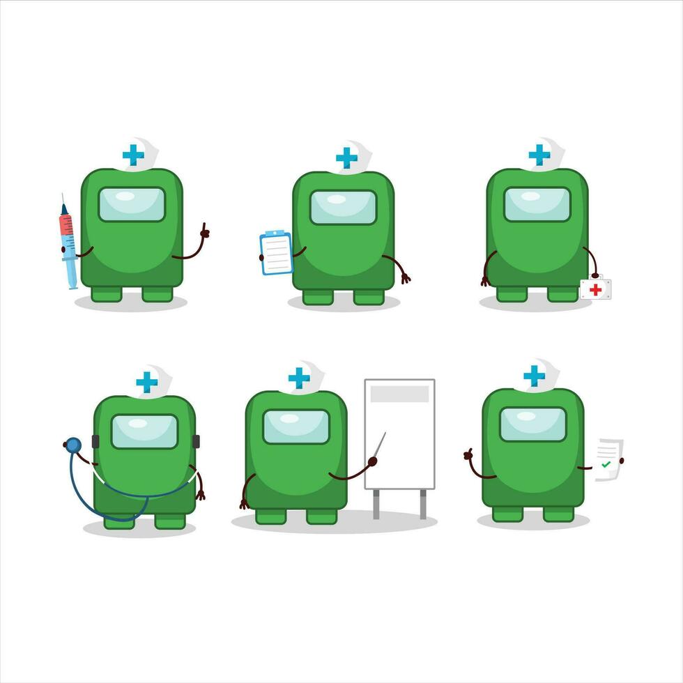 Doctor profession emoticon with among us green cartoon character vector