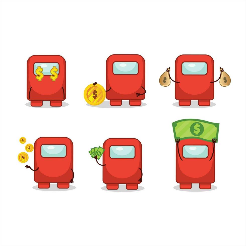 Among us red cartoon character with cute emoticon bring money vector