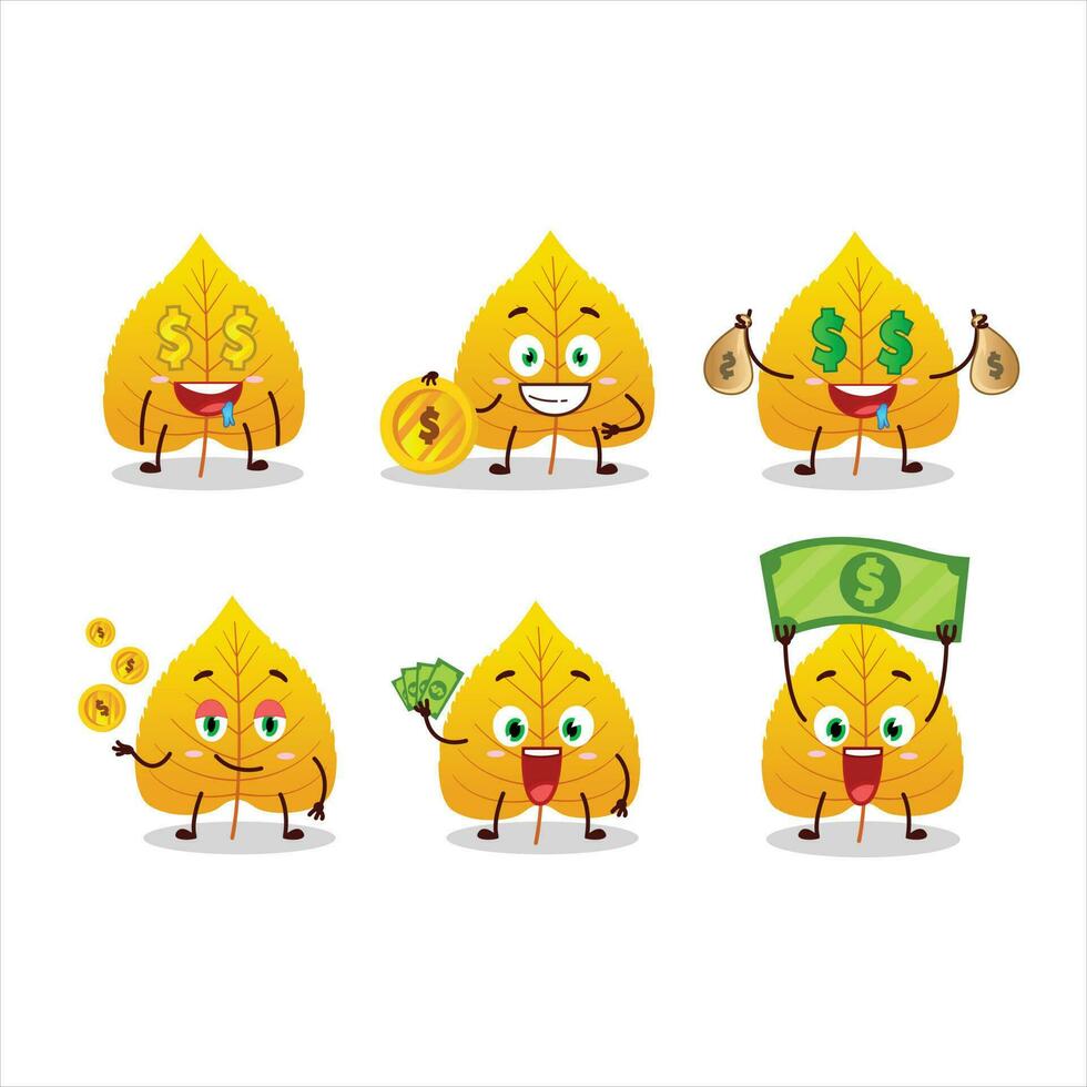 Yellow dried leaves cartoon character with cute emoticon bring money vector