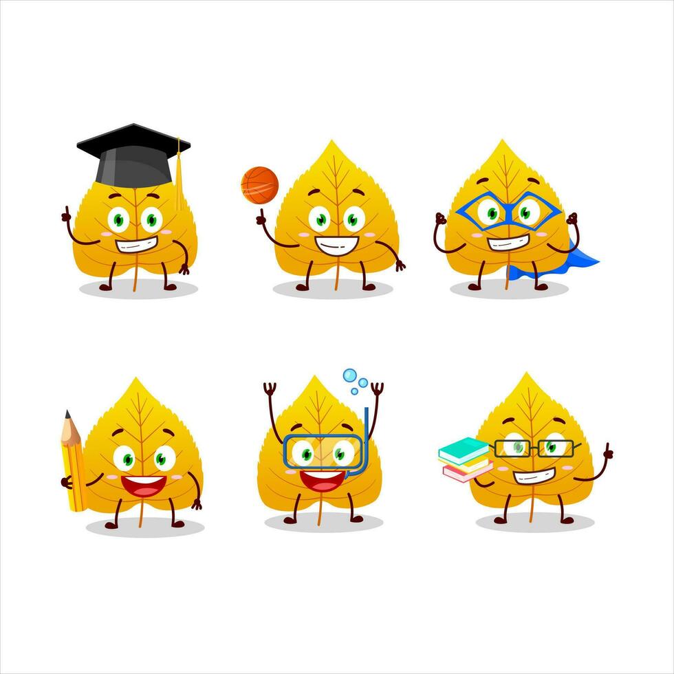 School student of yellow dried leaves cartoon character with various expressions vector