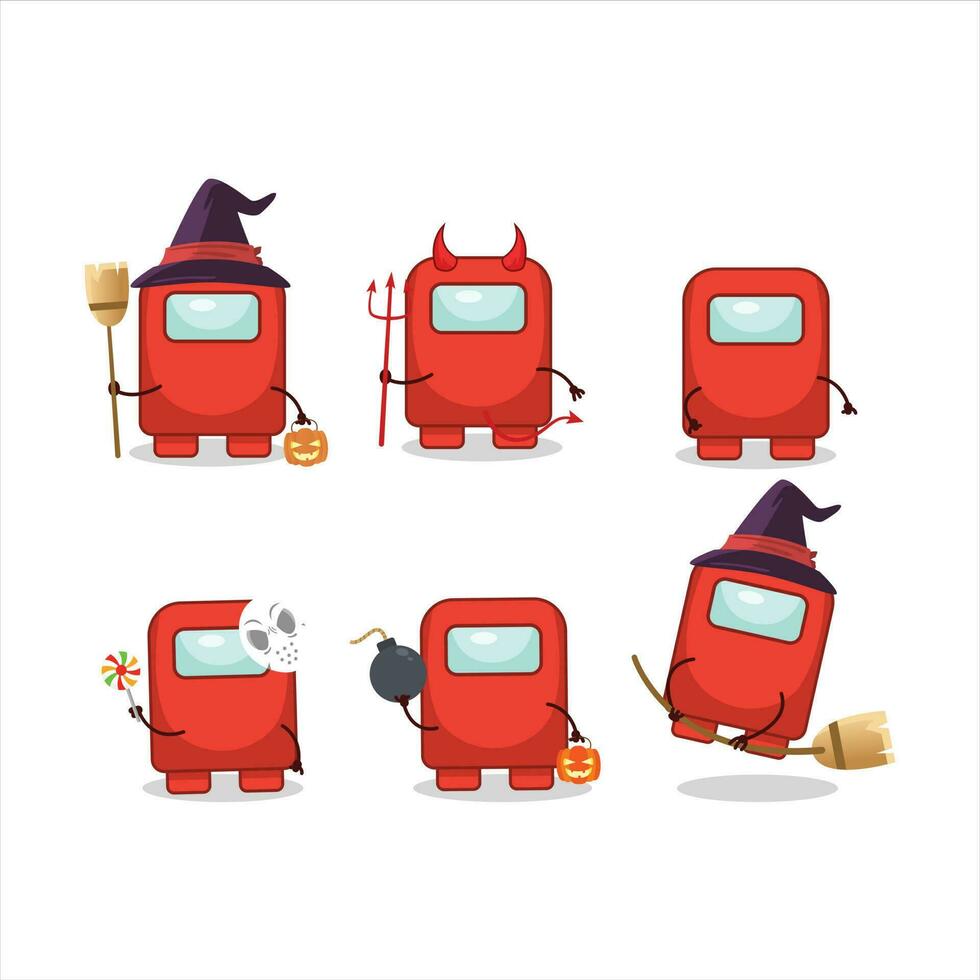 Halloween expression emoticons with cartoon character of among us red vector