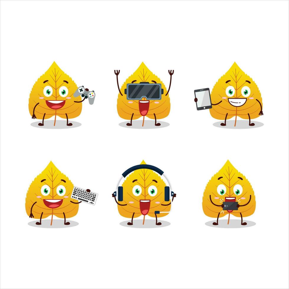 Yellow dried leaves cartoon character are playing games with various cute emoticons vector