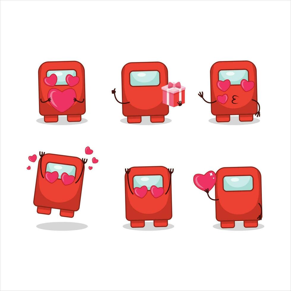 Among us red cartoon character with love cute emoticon vector