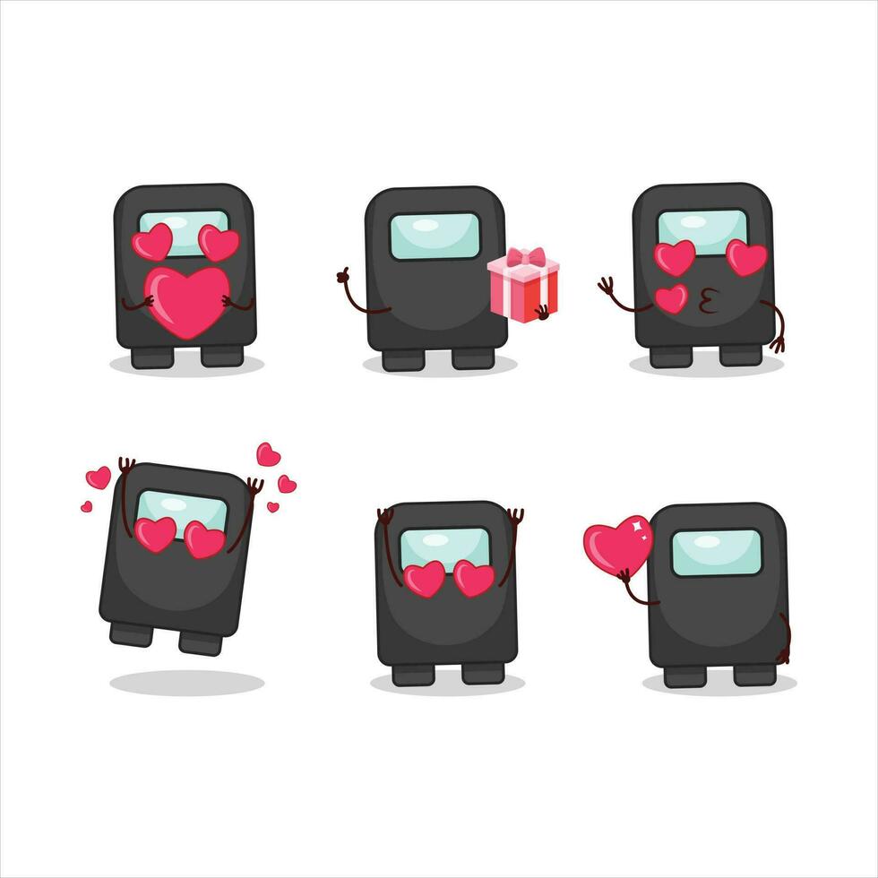 Among us black cartoon character with love cute emoticon vector
