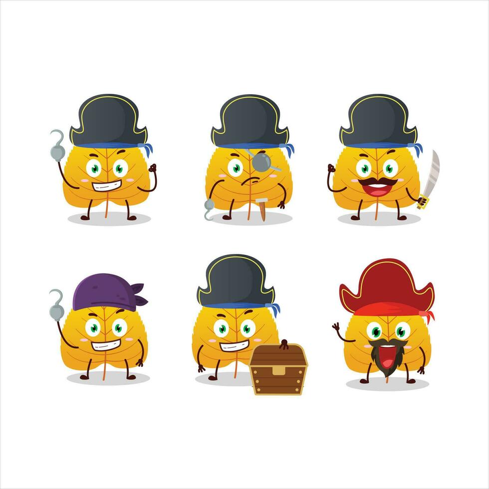 dibujos animados personaje de amarillo seco hojas con varios piratas emoticones vector