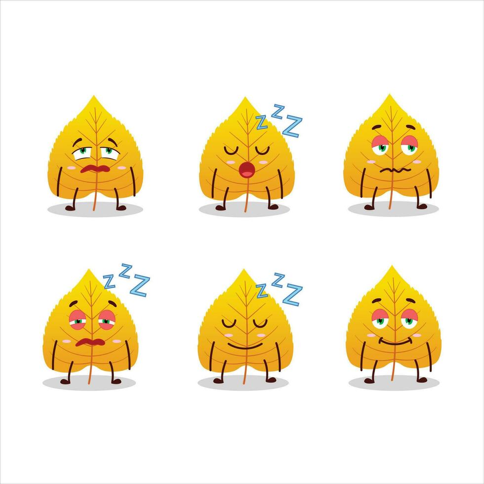 Cartoon character of yellow dried leaves with sleepy expression vector