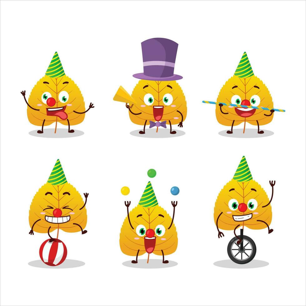 Cartoon character of yellow dried leaves with various circus shows vector