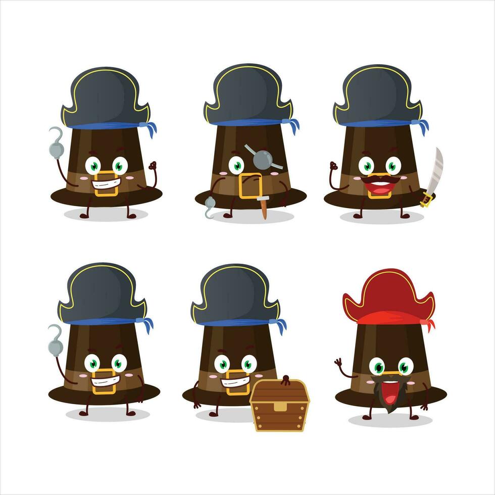 dibujos animados personaje de marrón peregrinos sombrero con varios piratas emoticones vector