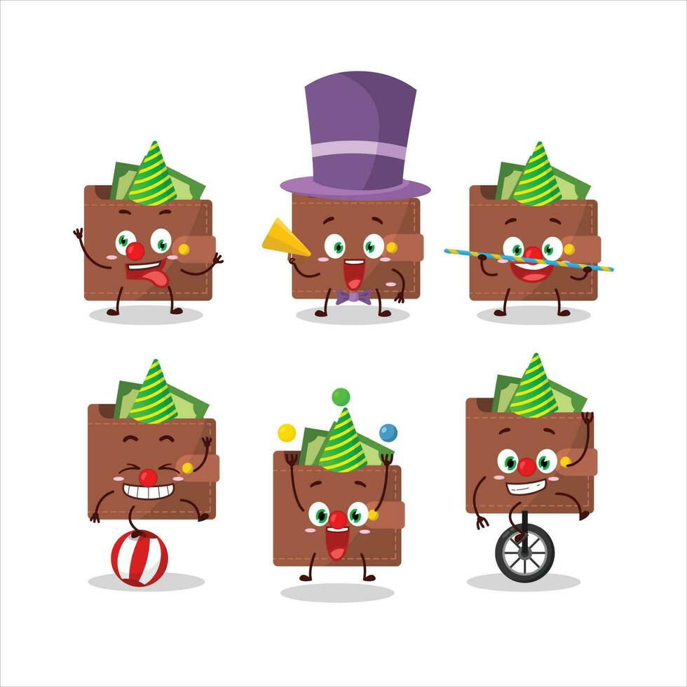 Cartoon character of brown wallet with various circus shows vector