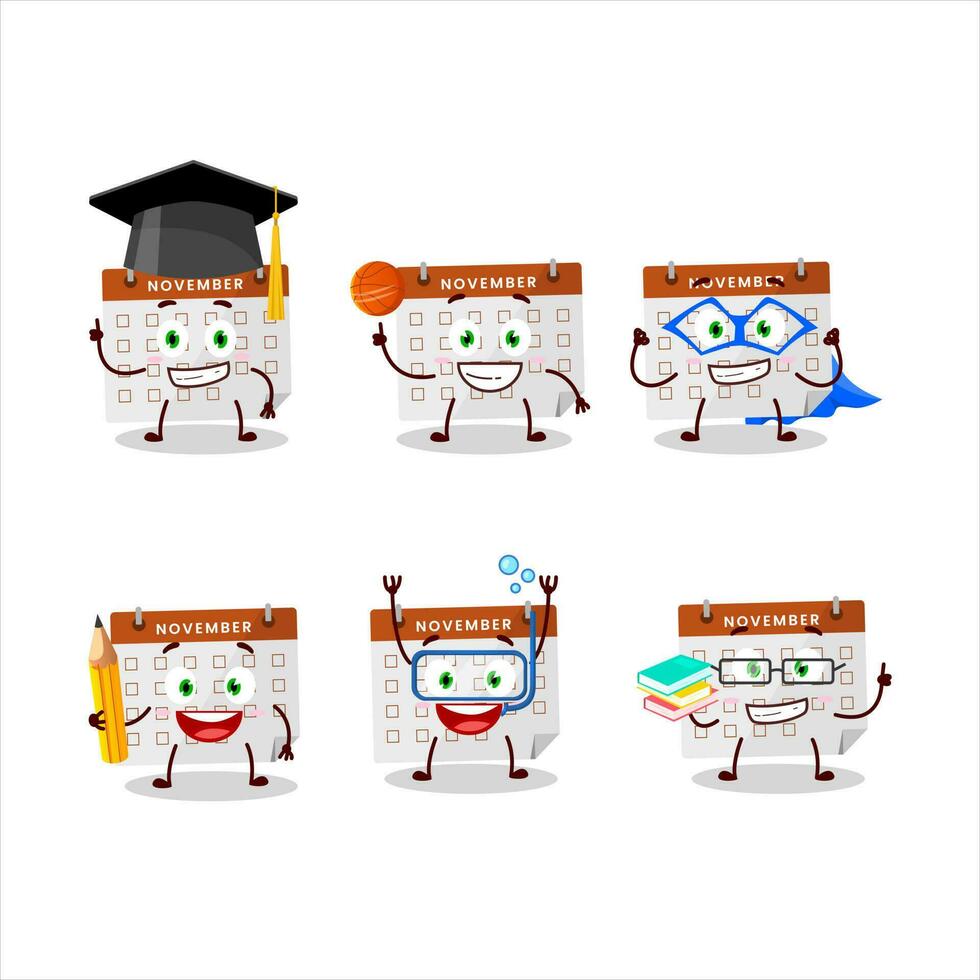 School student of thanksgiving calendar cartoon character with various expressions vector