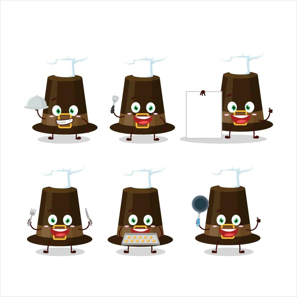 Cartoon character of brown pilgrims hat with various chef emoticons vector