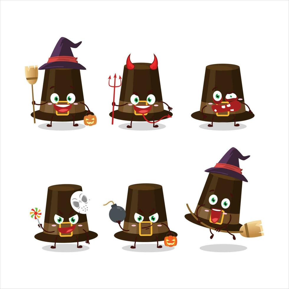 Víspera de Todos los Santos expresión emoticones con dibujos animados personaje de marrón peregrinos sombrero vector