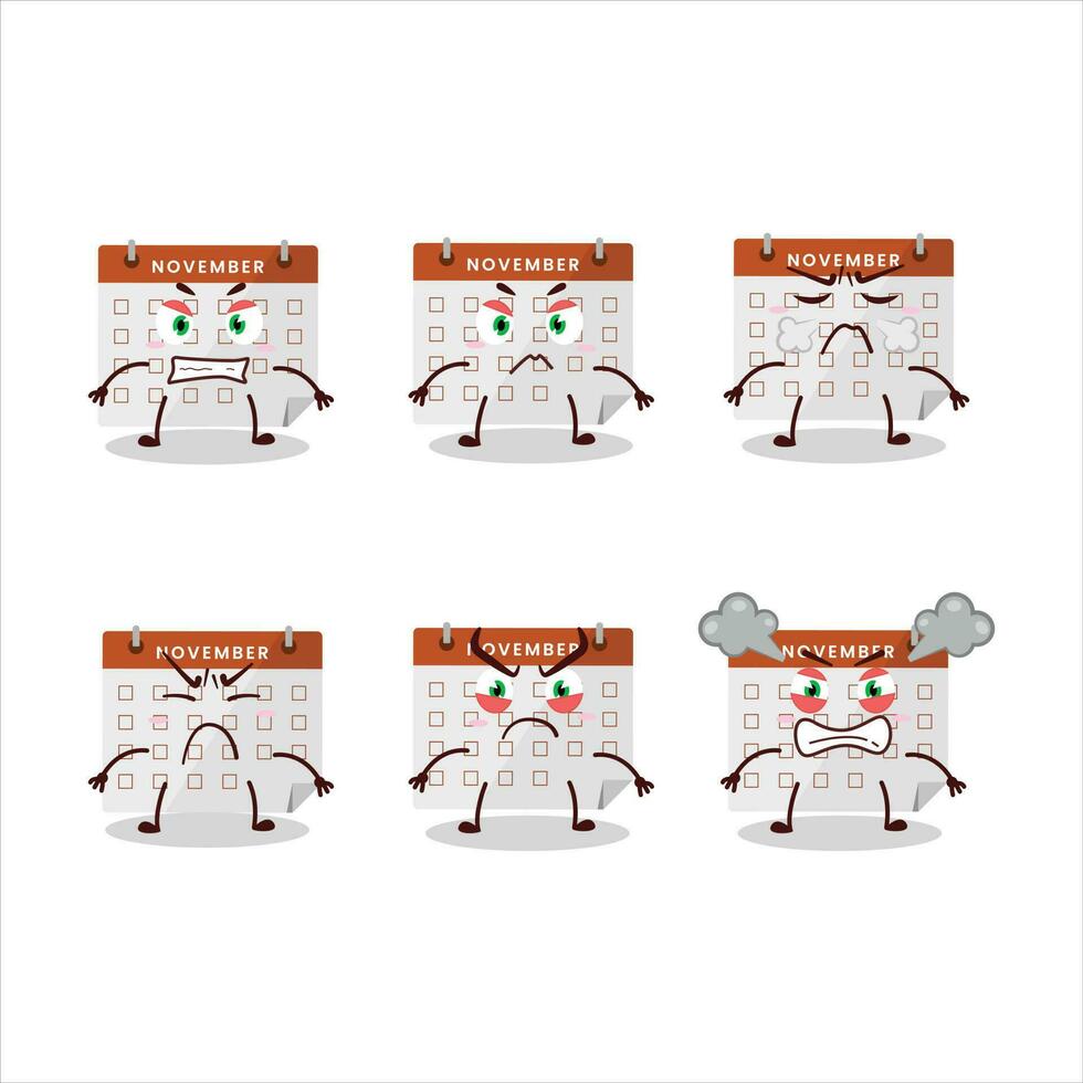 Thanksgiving calendar cartoon character with various angry expressions vector