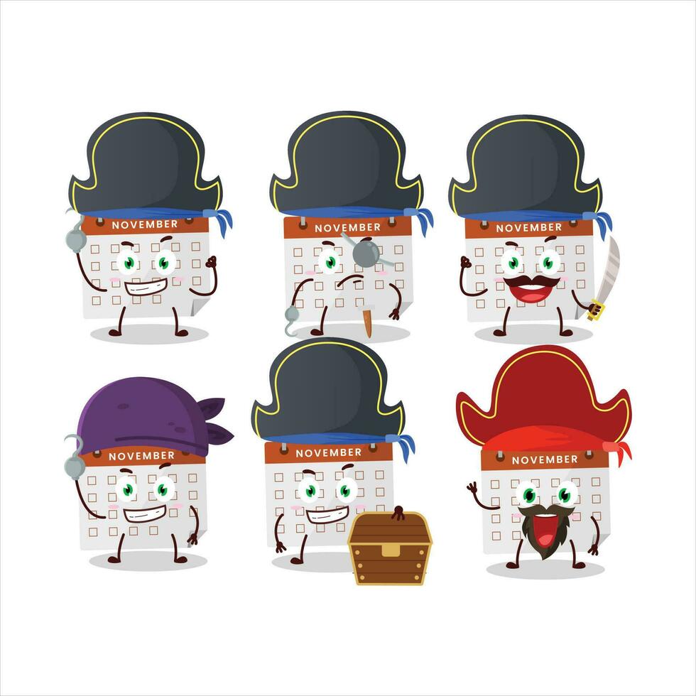 Cartoon character of thanksgiving calendar with various pirates emoticons vector